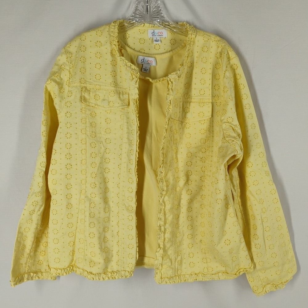 Denim & Company Women's Large 2pc Yellow Tank & Open‎ Front Jacket Set